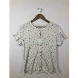 THEREABOUTS Womens Ribbed Floral Print Button Up Short Sleeve Top Plus Size 3XL